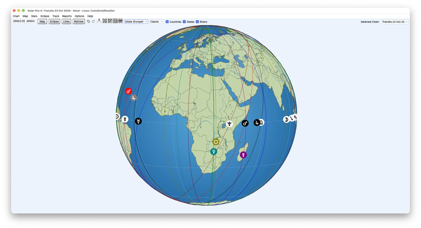 Solar Fire X: Globe view